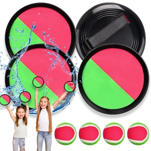 Cattura Racchette Palline Set, Toss e Cattura Gioco Della Palla con 4 Pagaia 4 Palle da Lancio, Racchettoni Giochi Spiaggia per Bambini di 3-12 Anni, per Spiaggia Giardino Esterno