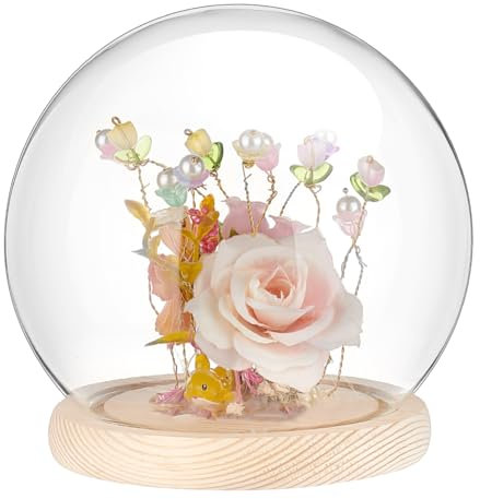 PH PandaHall 15cm Dôme D'Affichage en Verre Cloche Pot de Cloche en Verre avec Base en Bois Pots Décoratifs Vitrine de Cloche pour le Stockage de Fleurs à la Maison Faveur de Fête de Noël