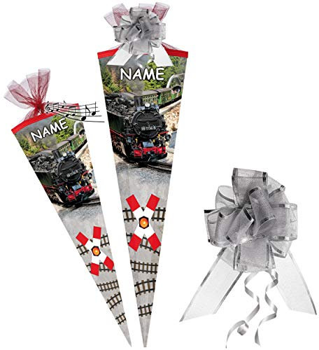 alles-meine.de GmbH mit - Eisenbahn - Geräusch & Sound + Glitzer Effekt ! - Schultüte - Dampflok - Lokomotive - Zug - 70-85 cm - Größe wählbar - rund - incl. Name und Schleife ..