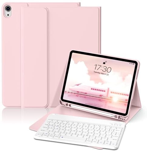 GKABXY Case with Keyboard for iPad Air 11 inch (2025 M3/2024 M2), iPad Air 5th/4th Generation (2022/2020) 10.9 inch with Pen Holder, Magnetic Detachable Bluetooth Keyboard Folio, Pink