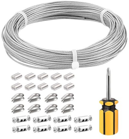 Elepl 20m 2mm Cable Inox Enduit Corde en Acier Inoxydable à Suspendre Kit pour Corde à Linge Rambarde Plante Grimpante Lumières Suspendues avec Serre-Câble Cosses en Acier Inoxydable Manchon à Sertir