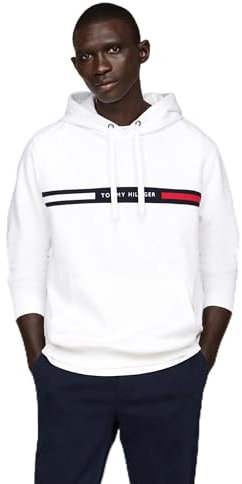 Tommy Hilfiger Herren Hoodie Chest Insert mit Bauchtasche, Weiß (White), L