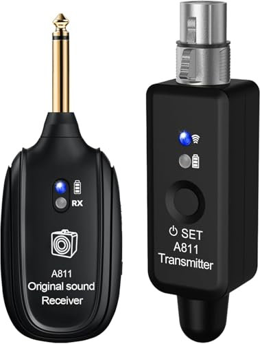 INGPARTNER Récepteur de microphone sans fil 2,4 GHz, système microphone XLR sans fil, adaptateur micro rechargeable pour mixeur audio, microphone dynamique et condensateur, guitare, basse