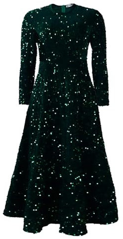 KKvoPiQ Damen Weihnachtskleid Elegant Winterkleid, Festlich Paillettenkleid, Langarm Partykleid, Rundhals Rüschensaum Glitzerkleid, Sparkly Lange Kleid, Cocktailkleid, Ballkleid Party Maxikleid
