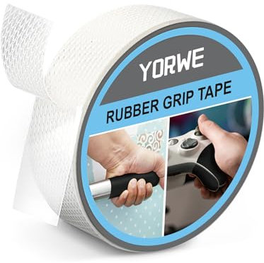 Yorwe Rubber Grip Tape, Ultra-Thin Strong Adhesive Anti-Slip Waterproof Heat Resistant Wear-Resistant Cushion Pad, Making Handles or Contact Surfaces Safer, with Grip and Comfort (Clear, 2.5CM x 3M)