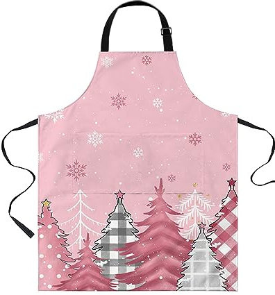 Schürze Rosa Baum Weihnachten Grau Rosa Plaid Weihnachtsbaum Winter Schneeflocke Latzschürze Einfach Schürze Herren & Damen Leicht Zu Reinigende Damen Küchenschürze, Für Küche, Restaurant