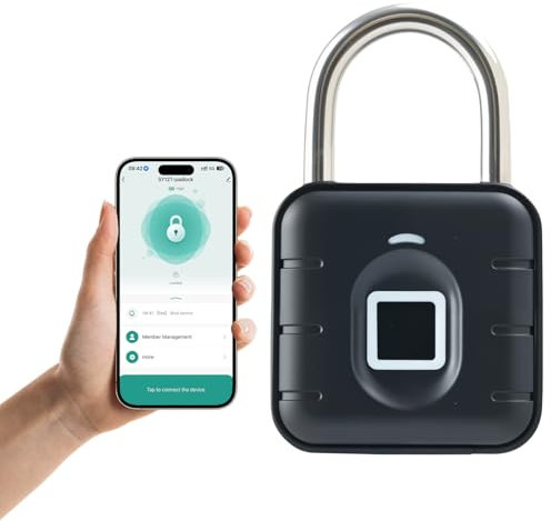 Fingerabdruck Schloss, Vorhängeschloss Fingerabdruck, Elektronisches Türschloss Kompatibel mit Tuya APP, Schloss mit Fingerabdruck für Fitnessstudio, Schulschließfach, Werkzeugkasten, IP67 Kein Rost