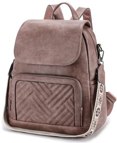 VASCHY Rucksack Damen, Mode Vintage Rucksack Mädchen Elegant Casual Daypack Mini Schultasche for Reise Einkaufen Student Teenager Dunkelrosa