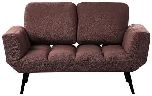 Beliani 2-Sitzer Schlafsofa in Braun Bouclé mit verstellbaren Armlehnen Retro Brekke