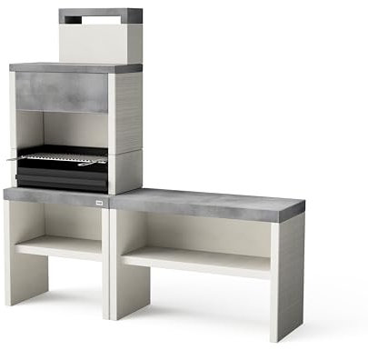 MAESTRO FERRETERO TUOZI - Pack 2 Plan – Cocina DE Exterior Plan 1 Plus Full – Barbacoa Modular con Parrilla de Acero Inoxidable y Chimenea (188 x 47 x 192 cm)