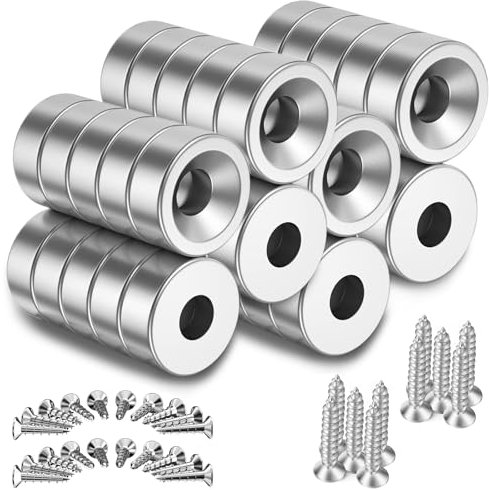 40PACK Neodym Magnete Extra Stark, 8X3MM Multifunktions Senkkopf Rundmagne Topfmagnet mit Schrauben,mit Schrauben für Magnettafel Kühlschrank Magnetboard Küche Büro