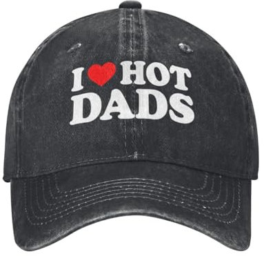 BGYFJYN Baseballkappe mit Aufschrift I Love Hot Dads I Heart Hot Dads, Cowboyhut, Damen, Trucker-Mütze, Herren, Papa, Kopfbedeckung, verstellbar, Schwarz, Schwarz , Einheitsgröße