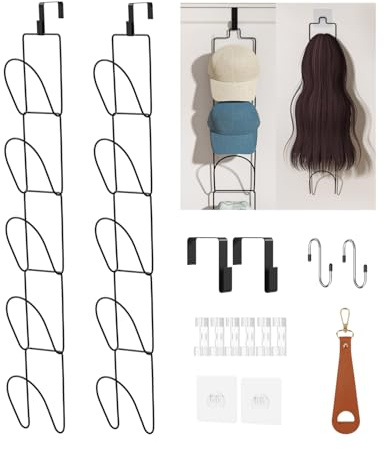 LINFIDITE Cap Halter Tür Hut Racks, Baseball Cap Halterung Schrank hängende Einstellbare Huthalter,für Schals Handtaschen Handtücher Kleidung Krawatten mit Haken zum Aufhängen, 10 Stück schwarz