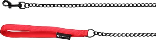 Hundeleine – Kettenleine mit Neopren-Griff – 1m x 16mm – Flamingo Trero Rot – Metall & Nylon – Beschläge matt schwarz