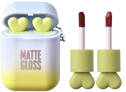 Süßes Lippenstift Lipstick Set Ohrhörer LipglossSchlüsselanhänger, 2-in-1 langanhaltend,wasserfest, flüssig,samtig matt, Mini Lipgloss Antihaft Becher für Damen Mädchen,1 Stück (I)