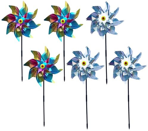 6 Pack Reflective Bird Repellent Windmill,Bird Repellent, Pigeon Repellent, Pinwheel Birds Deterrent Hanging Device Sparkly Silver Spinners to Keep Birds Away From Your House,Window,Garden,Farm
