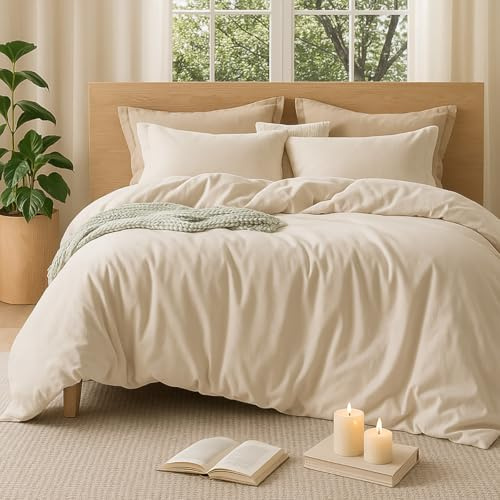 Sedefen Bettwäsche 135x200 cm Baumwolle Beige,Oeko-TEX zertifizierte Bettwäsche Set,Baumwollbettwäsche mit Reißverschluss und 1 Kissenbezug 80x80 cm