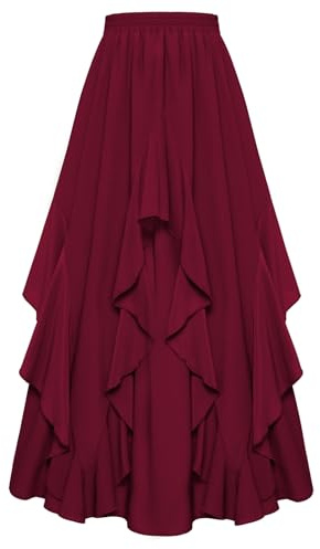 Scarlet darkness kvinnor maxikjol chiffong elastisk midja A-linje lång kjol stuga swing kjolar, vin, S