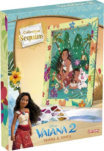 Lansay | SEQUINS COLLECTION – Disney - VAIANA & SIMEA | Creative Kit for Children with Illustrated Frame, Sequins, Pins and Storage Compartment | Decorations to Make From 7 Years Old | Manual Activity