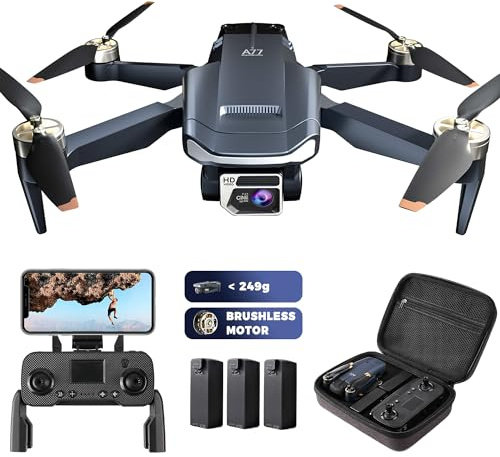 800 Meter Langstrecken-Überlebens-Bürstenloser Motor Drohne mit 84-minütiger Super-Langzeit-Flugzeit, 4K HD-Kamera-Drohne, CHUBORY A77 WiFi Quadrokopter, Autofolgen, Automatische Schwebung (3 Akkus)