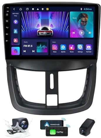 ZZPHKK Android 14 Carplay Android Auto Autoradio für Peugeot 207 2006-2015 9,5 Zoll 2K Touch Display Radio Player mit GPS 4G 5G WiFi Bluetooth 5.0 FM/RDS/DSP EQ/SWC+ Rückkamera & DVR(M100CP)