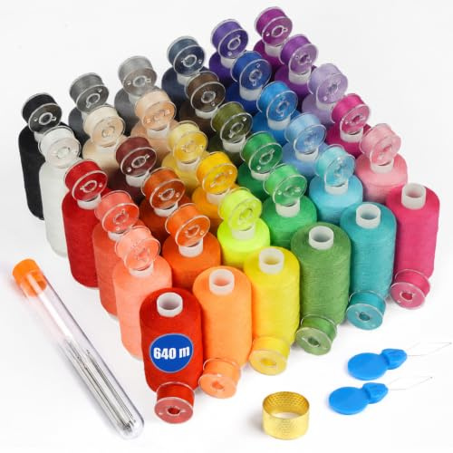 Stiverse 36 Farben Nähgarn Set 36 Unterfadenspulen | 640m/700 Yard Nähfaden aus Polyester für Nähmaschine, Overlock, Handnähen, Quilten und DIY Nähzubehör