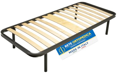 Win Bed Rete Singola 80x190 Ortopedica a Doghe in Legno Made in Italy | Doppia Portanza Reversibile, Struttura letto Telaio Acciaio Rinforzato, Piedi Antiscivolo Smontabili, Modello IDEALE