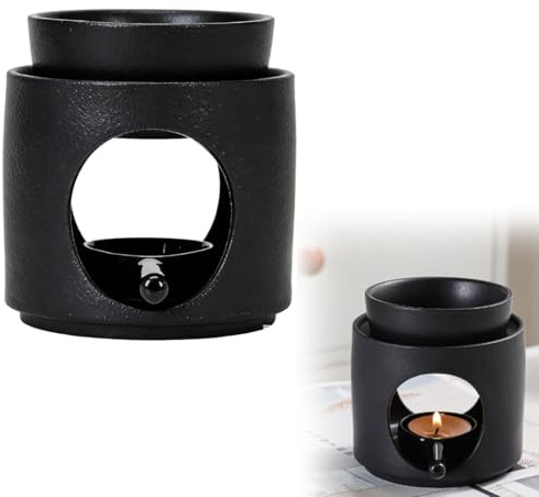 Elyyapt Duftlampe für ätherische Öle, Keramik-Aroma-Brenner, Teelichter, Wachstörtchen-Halter, Aromatherapie-Halter, Kerze, Duftdiffusor für Zuhause, Schlafzimmer, Büro, Dekoration, Schwarz