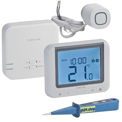 SALUS Controls Heizung Einzelraumregelung Digitaler Funk Raumthermostat mit Empfänger, 1x Stellantrieb und 1x gh24 Phasenprüfer