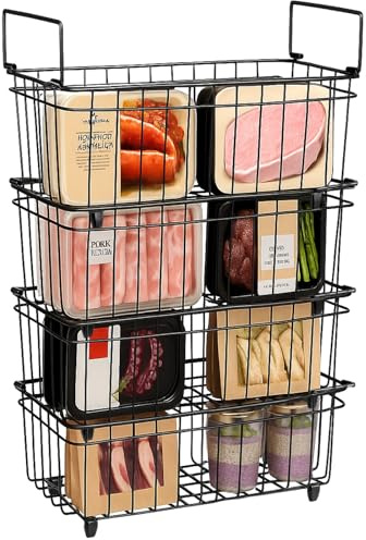 BLUE BAZAAR Freezer Baskets 4-Pack Freezer Baskets for Chest Freezers for Chest Freezer – Chest Freezer Baskets Organize and Store Food with Handles Improved Air Circulation for Freshness Black