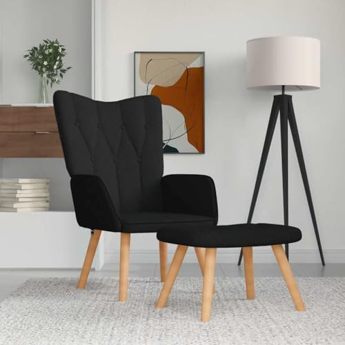 Tonture Relaxsessel mit Hocker Schwarz Stoff, Moderner Lounge Sessel für Wohnzimmer Schlafzimmer, Bequemer Lesesessel, 110kg Belastbarkeit