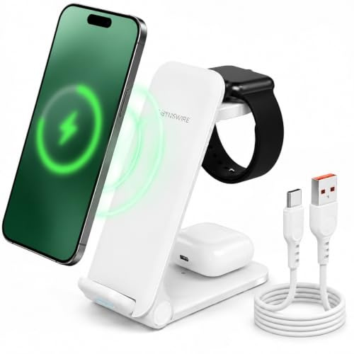 Cargador Inalámbrico 3 en 1 Estación de Carga Rápida Magnética Plegable Compatible con iPhone 16 15 14 13 12 Pro MAX Plus Soporte Apple Watch AirPods Samsung Galaxy Carga Rápida