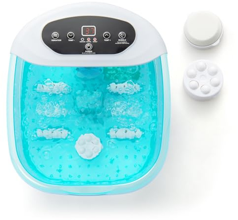 COSTWAY Foot Spa Bath Massager, Electric Pedicure Footbath with Heater, Bubbles, Vibration, Auto Shut-Off, Massage Rollers/Beads and Pedicure Stone, Home Foot Soak Tub Bowl for Feet Relief (Turquoise)