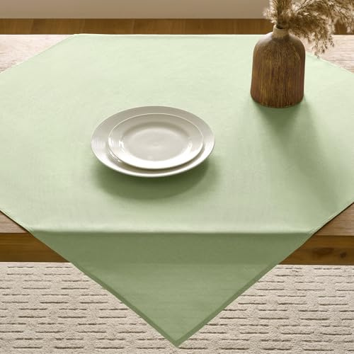 FIBORIA Tischdecke 100x100 cm Mitteldecke Outdoor Abwaschbare Hellgrün Tischdecken aus Leinenoptik Tischtuch Wasserabweisende Klein Table Cloth für Ostern,Frühling,Garten,Hochzeiten,Party,Geburtstag