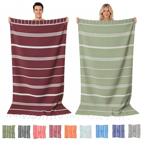 furora HOLIDAY Hamamtuch groß 100x200 cm - Set, 2 Stück (Baumwolle), Strand-Saunatuch Damen Herren Saunahandtuch: dünn, kompakt, lang - Strandtuch Hammam Sauna Tuch XXL, Handtuch: Strandhandtuch