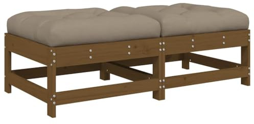Mhdvray Gartensofa Lounge Outdoor 2 Hocker 62 cm Massiv-Kiefer Honigbraun mit Taupe-Kissen Modular Küchenbank Balkon Terrassenmöbel Robust für Garten Balkon und Patio