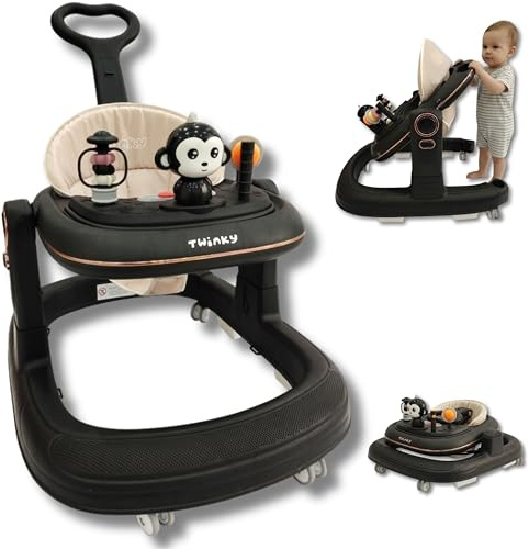 Twinky Lauflernhilfe mit Spielset und Bodenmatte | Robuste Laufhilfe mit 4 verstellbaren Positionen | Ideal als Gehhilfe für die ersten Schritte Ihres Kindes (GO Black)