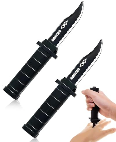ZEXIJOW 2 Piezas Cuchillo Falso Retráctil,Cuchillo Bromas Plástico Karambit Mariposa,Daga Telescópica para Trucos de Magia Fiesta de los Inocentes,De Juguete Extensible Halloween