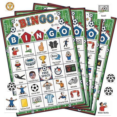 FRUOR Football Bingo Game Set for 24 Players - Includes Bingo Cards, Marker Chips, Calling Sheet and Instruction - Perfect for Sports Events, Football Party Supplies, Birthdays, or Friends Gathering