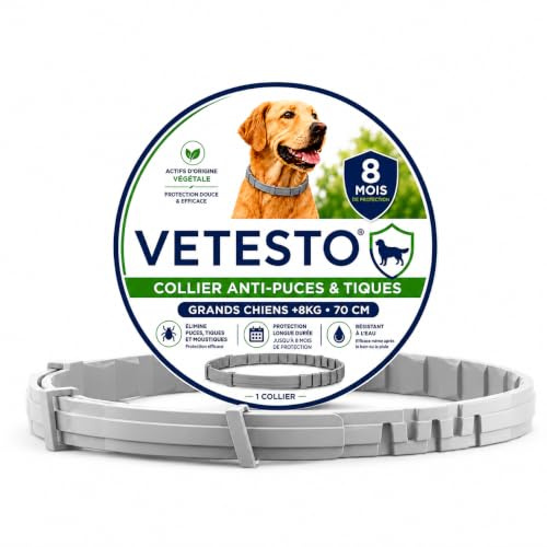VETESTO Collier Anti-Puces Anti-Tiques Chien +8 kg, 8 Mois, 70 cm