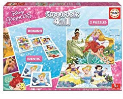 Educa 17198, Disney Prinzessinnen Superpack 4in1, inkl. Domino, Memo Spiel und 2 Puzzles, für Kinder ab 3 Jahren, Princess