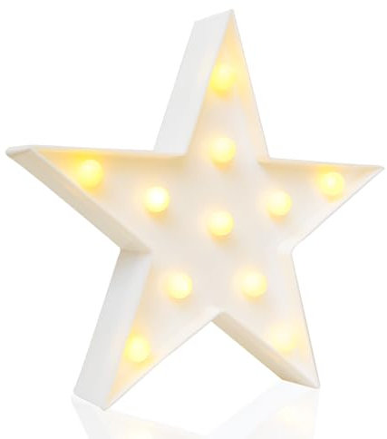 NOVELTY PLACE LED Star Marquee Sign Night Lights, Warm White LED Lamp - Living Room, Bedroom Table & Wall Christmas Decoration for Kids & Adults - Battery Powered 10 Inches High