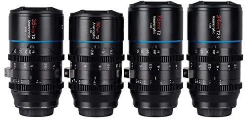 SIRUI Mars Juego de Cine Cinema Objetivo Lens Lenses Lente Anamorphic 1.33x T2 a T2.9, Kit de Lentes MFT (Lentes Anamorphic M4/3 de 24 mm, 35 mm, 50 mm, 75 mm)
