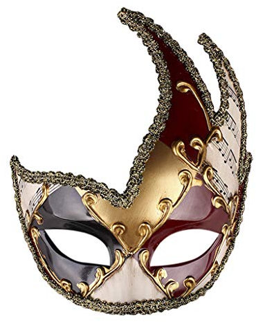 Lazzboy Herren Maskerade Maske Vintage Venezianische Karierte Musikalische Party Mardi Gras Maskenball Halloween Design(Rot)