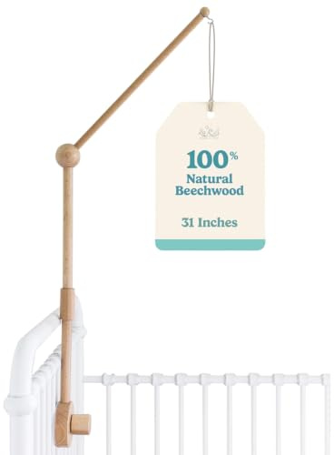 Baby Crib Mobile Arm Wooden Holder - Baby Mobile Hanger for Crib (31 inch, 100% Natural Beechwood) Strong Anti Slip - Nursery Decor & Gift Accessories (Original)