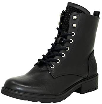 Fitters Footwear That Fits Damen Stiefelette Elena PU Schnürstiefelette mit Reißverschluss Übergröße (42 EU, schwarz)