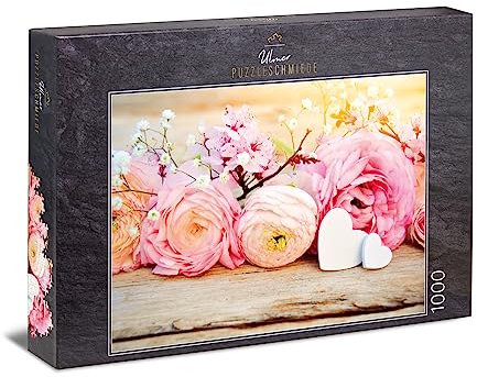 Ulmer Puzzleschmiede - Puzzle Roses de Jardin - Puzzle 1000 pièces - Bouquet avec des Roses de Jardin festives