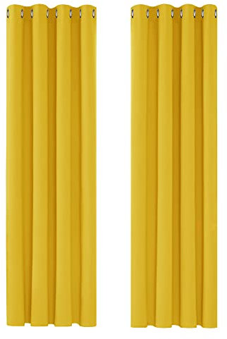 Deconovo Blickdichte Vorhänge mit Ösen Verdunkelungsvorhang Thermovorhang Kinderzimmer, 160x132cm(HöhexBreite), Senfgelb, 2er Set