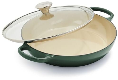 Le Creuset Cazuela de buffet con tapa de cristal, 3.5 cuartos de galón, color exclusivo: alcachofa