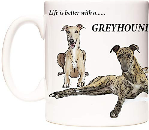 KAZMUGZ Keramik Tasse mit Windhund-Motiv, Geschenk, 11 Unzen, Rund, Klassiker, Zuhause, Erwachsener